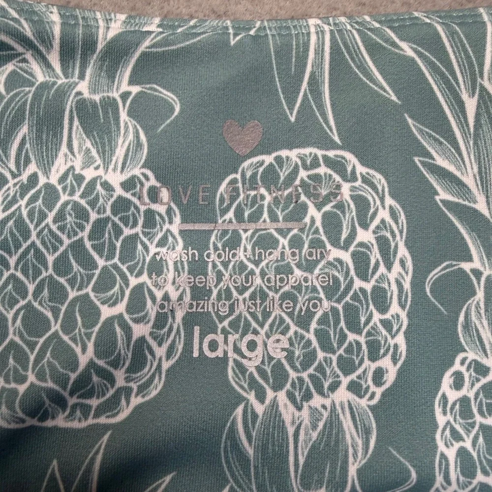 Love Fitness Shorts Women Large Teal Pineapple Print Activewear Running Lined